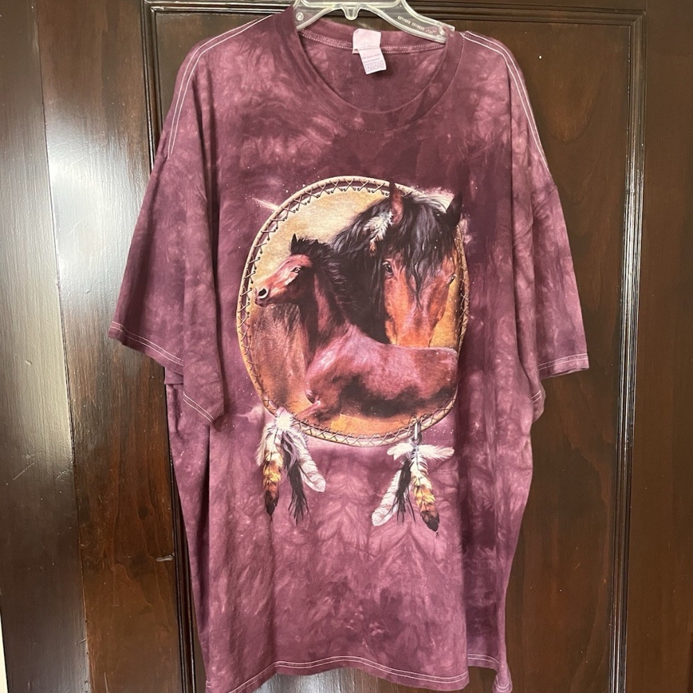 Delta Pro Weight Purple Tie Dye Horses Dreamcatcher Nature T-Shirt Y2K